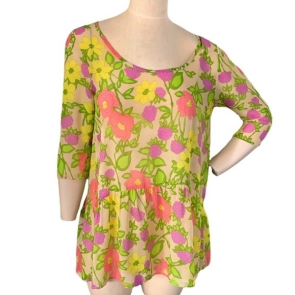 Everly Sheer Floral Peplum Blouse Sz S/M Multicolor #232J - Picture 1 of 5